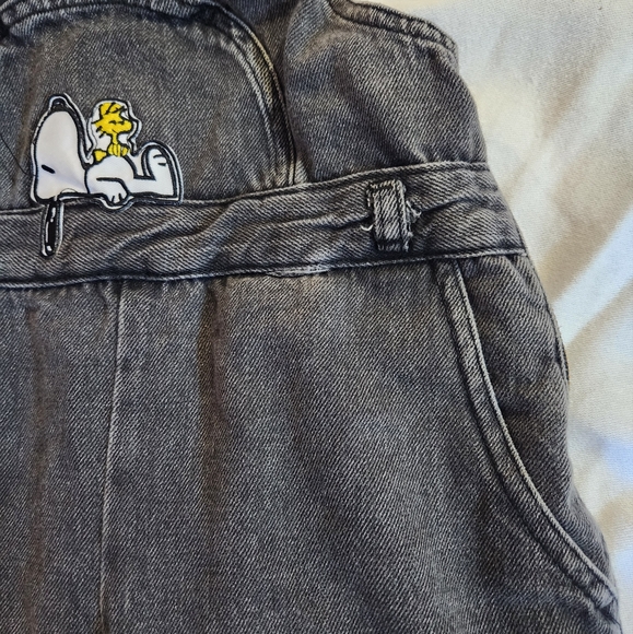 Zara Girls Peanuts Snoopy Woodstock Black Denim Overalls Size 9/10 - Picture 4 of 8